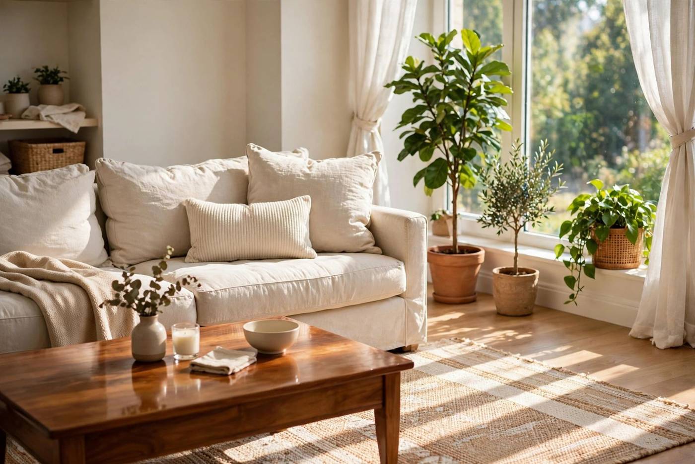 Bright tidy living room after a house cleaning